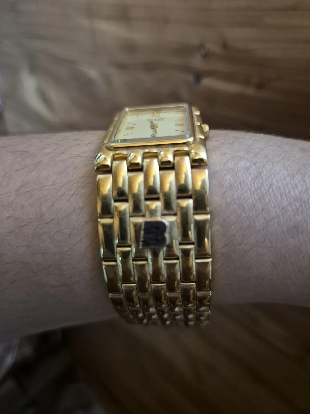 Vintage 90's Citizen Quartz Gold Tone Rectangular Bracelet Watch
